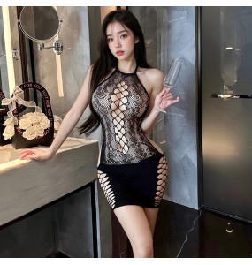 FEE ET MOI - Hollow-Out Bodycon Mesh Dress (Black)
